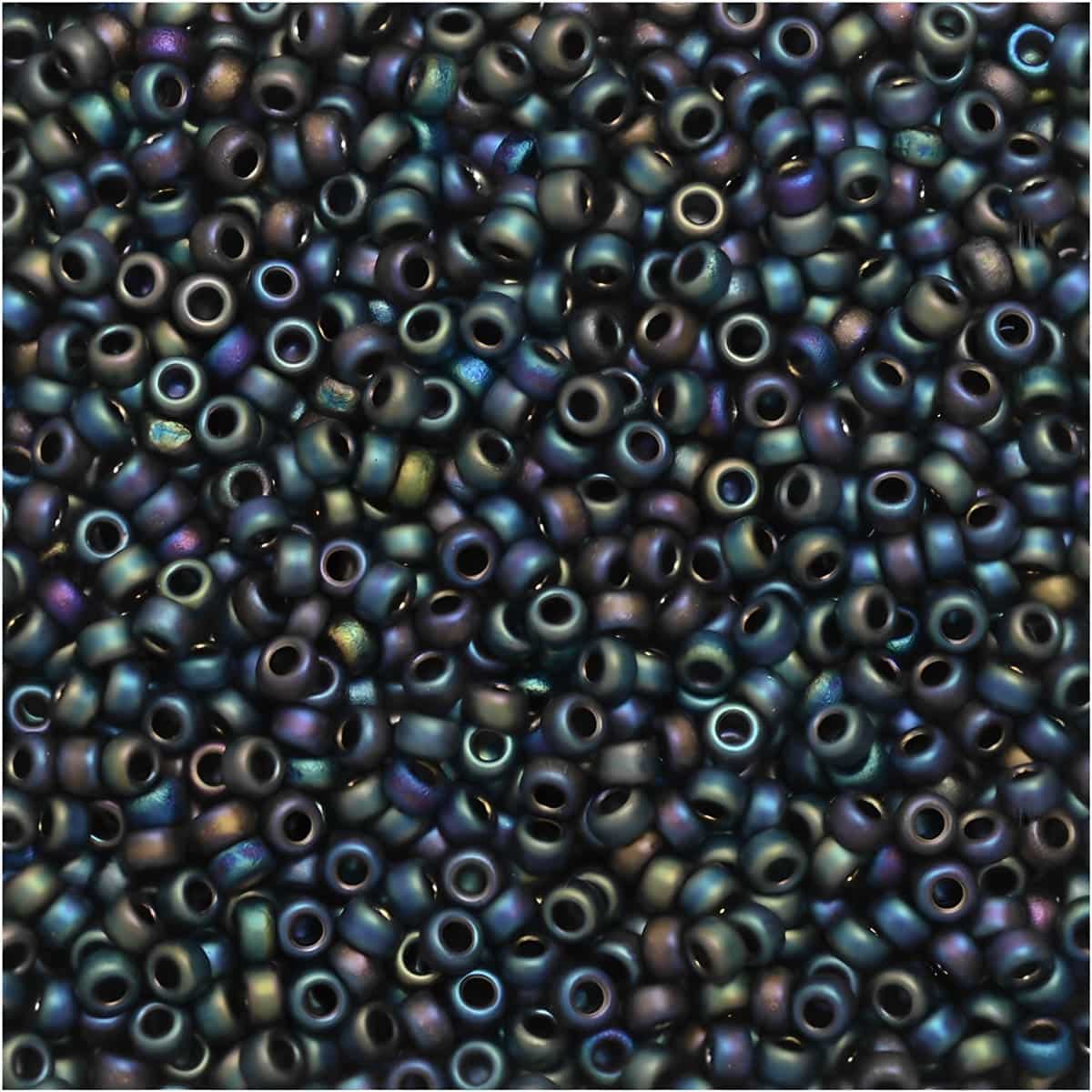 Miyuki Round Seed Beads 15/0 Matte Opaque Jet (Multi Iris) 8.2GM