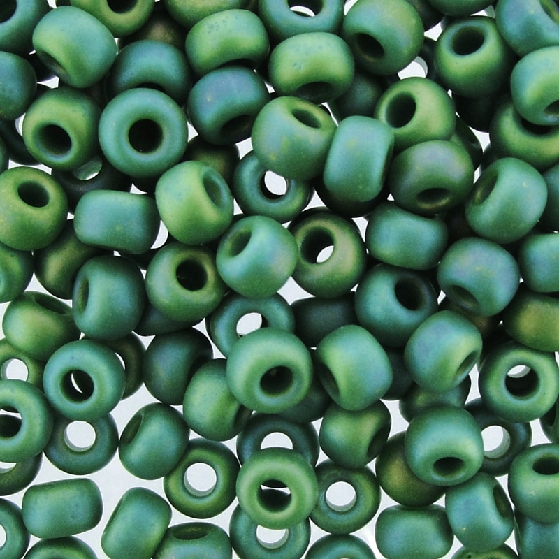 Miyuki Round Seed Beads 6/0 Matte Opaque Green AB 20GM 6-411FR