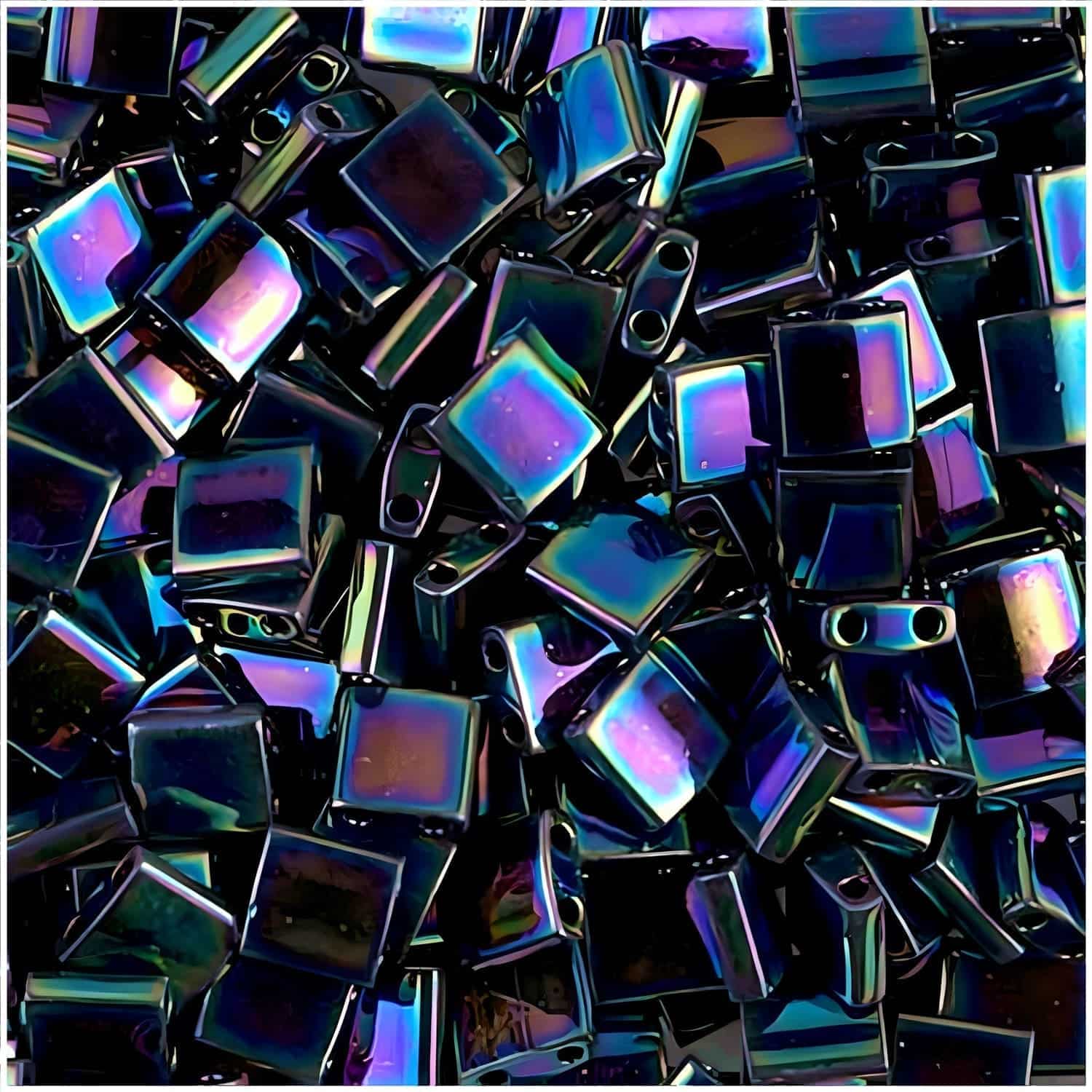 Miyuki Tila Beads 5mm 2-hole Square Metallic Medium Blue Iris 7.2GM