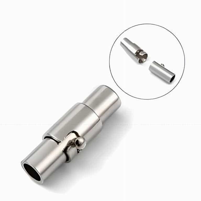Locking Magnetic Glue-In Clasps 2.8mm Hole 15mm Silver Tone 5 Sets