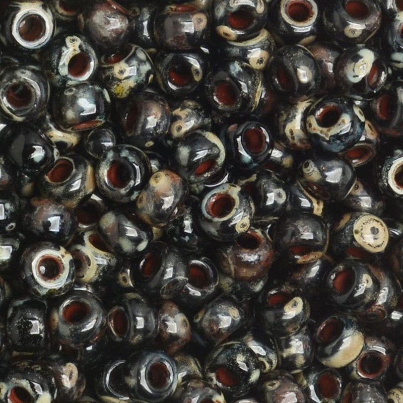 Miyuki Round Seed Beads Size 6/0 Picasso Smoky Black Matte 20GM 6-4511