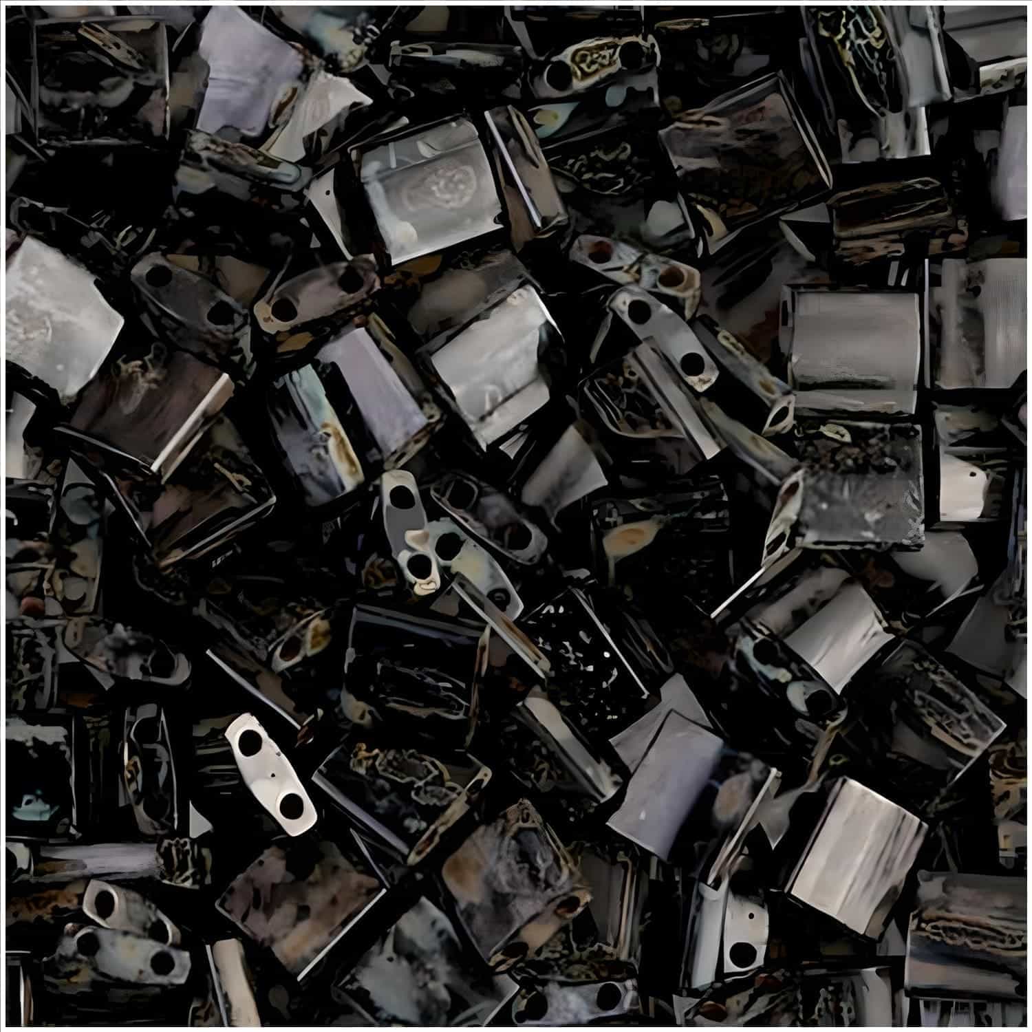Miyuki Tila Beads 5mm 2-hole Square Picasso Smoky Black 7.2GM