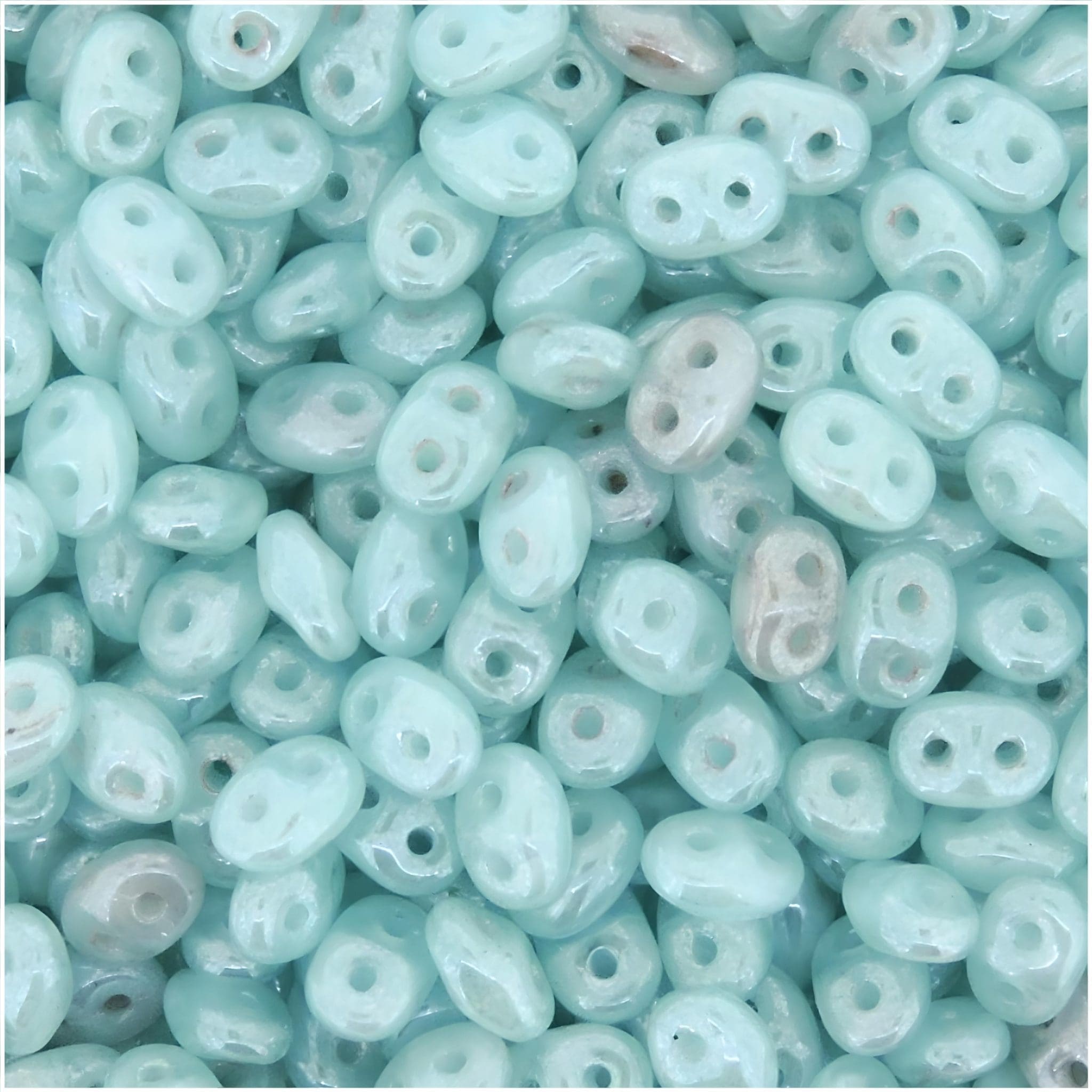 SuperDuo Beads Two-hole 5×2.5mm Opal Aqua White Luster 22.5GM