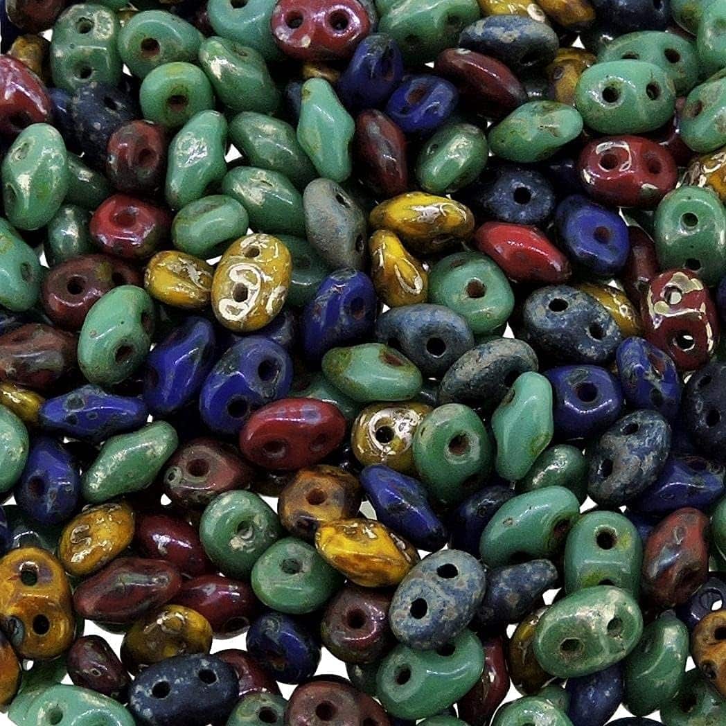 SuperDuo Beads Two-hole 5×2.5mm Raku Mix 22.5GM
