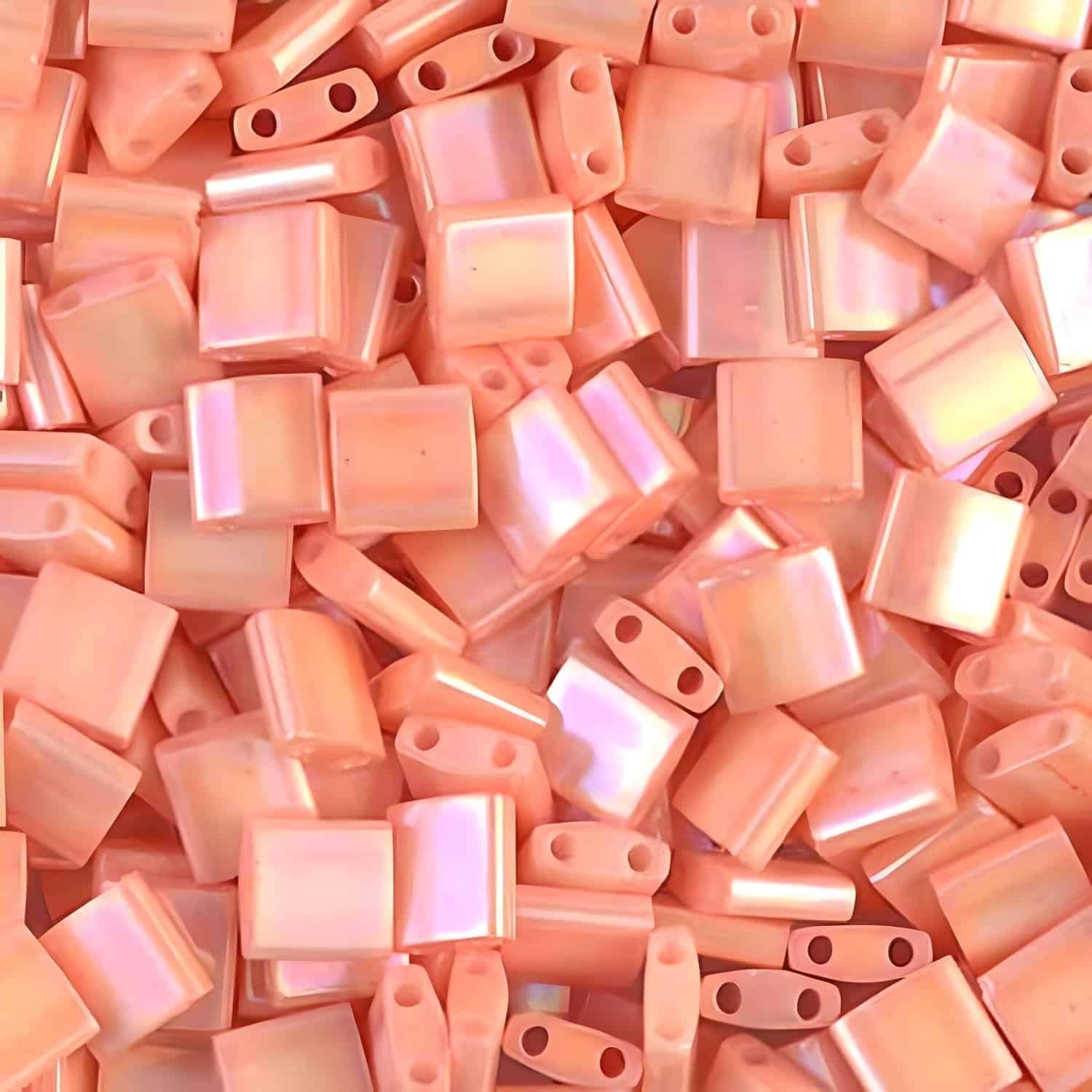 Miyuki Tila Beads 5mm 2-hole Square Opaque Salmon AB Luster