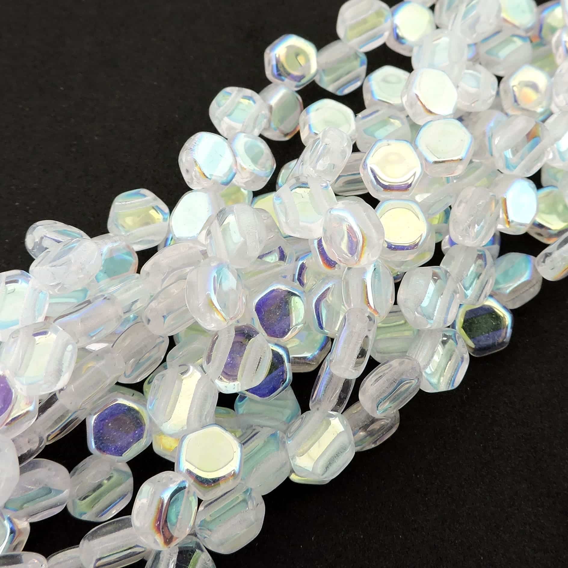 Honeycomb Beads 2-Hole Glass 6mm 30pcs Crystal AB