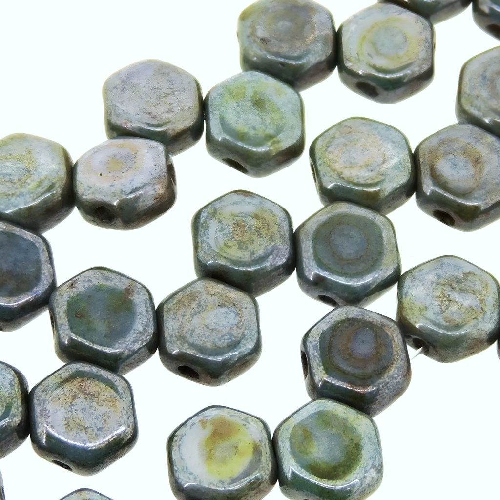Honeycomb Beads 2-Hole Glass 6mm 30pcs Chalk Lazure Blue