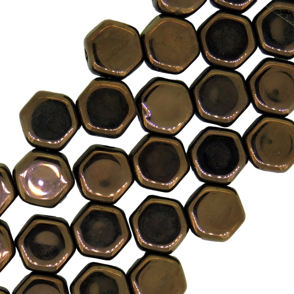 Honeycomb Beads 2-Hole Glass 6mm 30pcs Jet Bronze