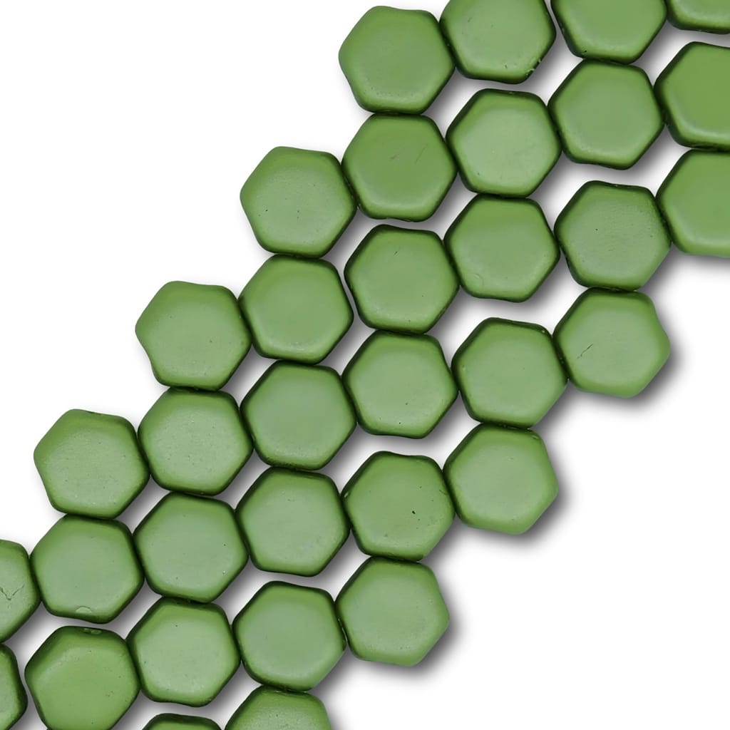 Honeycomb Beads 2-Hole Glass 6mm 30pcs Pastel Olivine