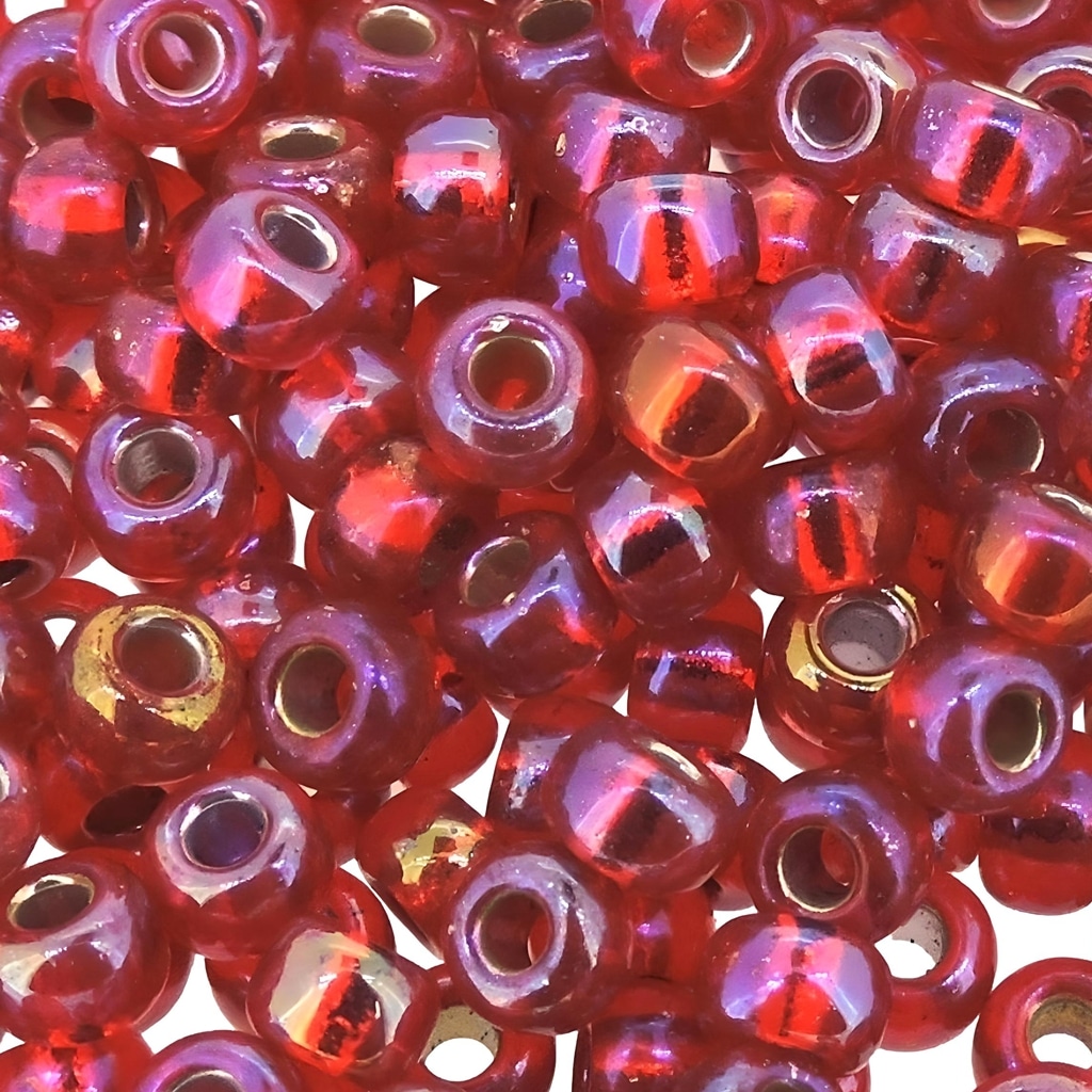 Miyuki Round Seed Beads 6/0 Silver Lined Flame Red AB 20GM 6-1010