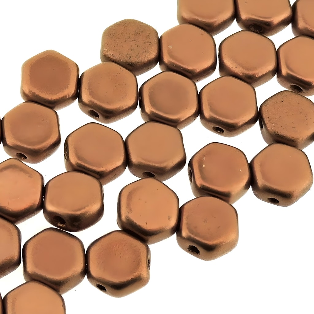 Honeycomb Beads 2-Hole Glass 6mm 30pcs Bronze Copper