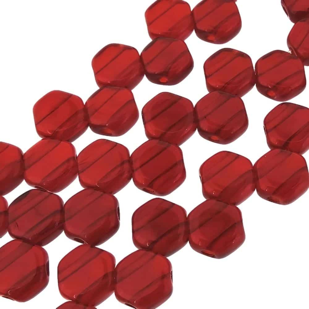 Honeycomb Beads 2-Hole Glass 6mm 30pcs Ruby Red