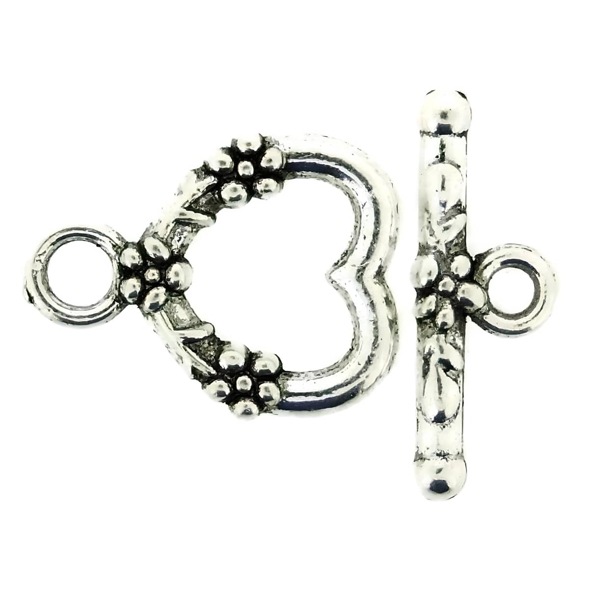 Toggle Clasps Heart 14x18mm 20 Sets Antique Silver