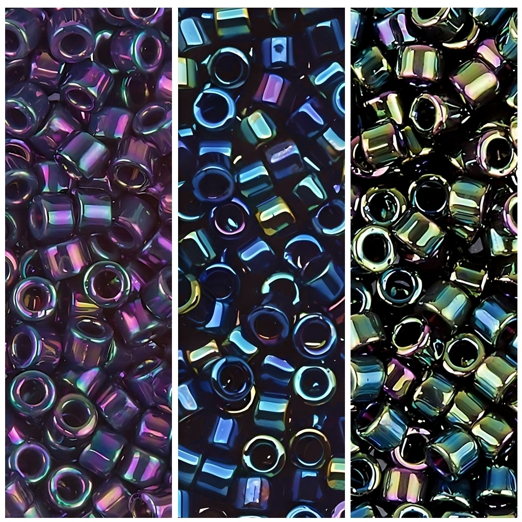 Set of 3 Colors Miyuki Delica Seed Beads Size 11/0, Green, Blue & Purple Iris