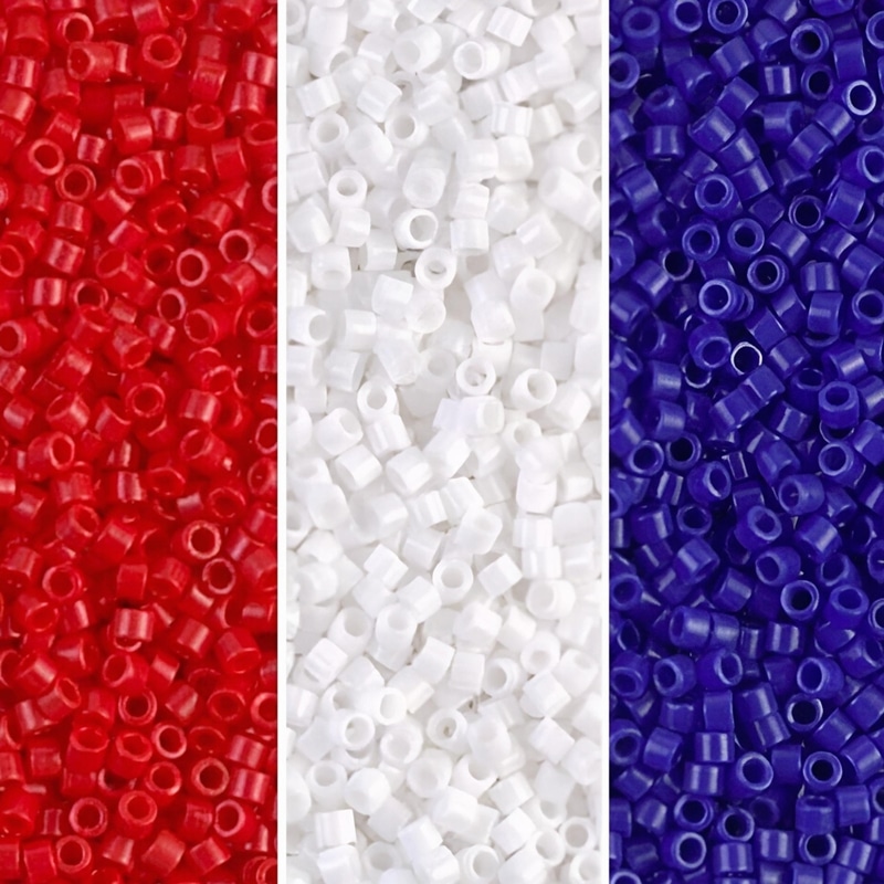 Set of 3 colors 21.6GM Miyuki Delica Beads Size 11/0, Opaque Red, White, Blue