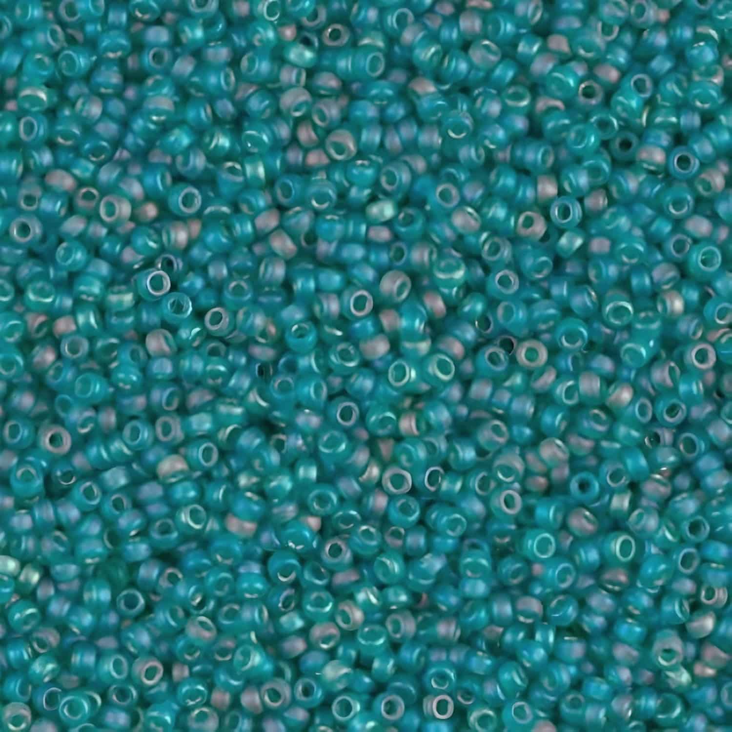 Miyuki Round Seed Beads 15/0 Matte Transparent Teal AB 8.2GM