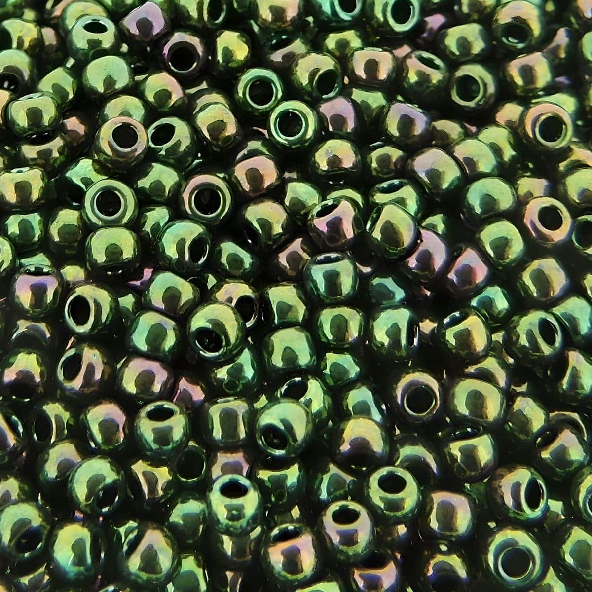 Toho Seed Beads Round Size 11/0 28GM Higher Metallic Olivine Iris 11-508