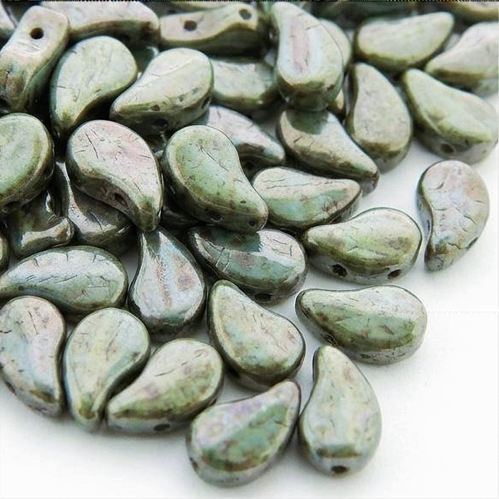 Paisley Duo Beads Czech Glass 8x5mm 10GM Chalk Lazure Blue Luster