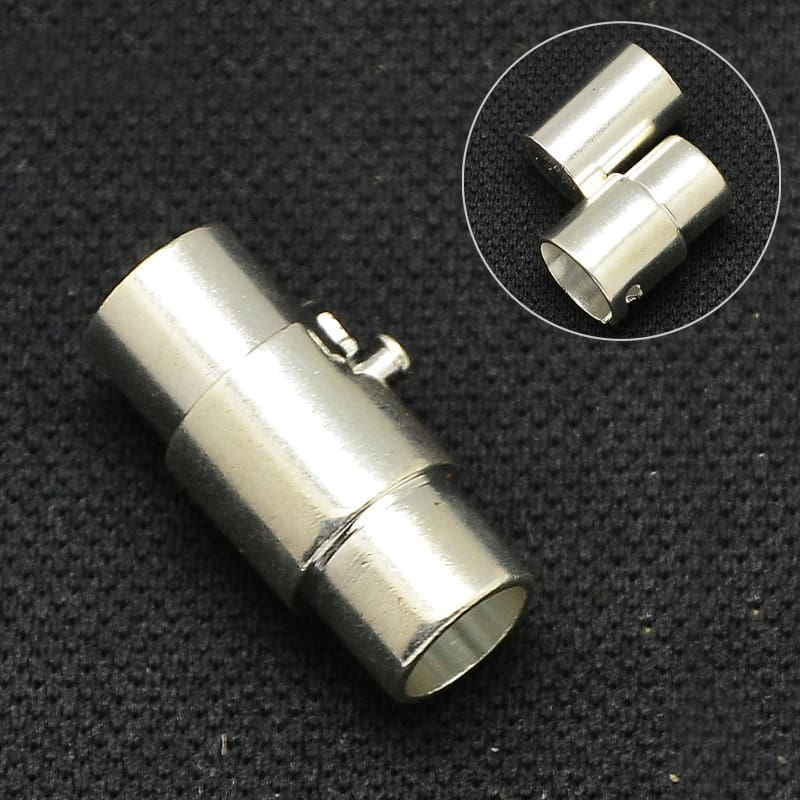 Locking Magnetic Glue-In Clasps 10mm Hole 19mm Silver Plated 5 Sets
