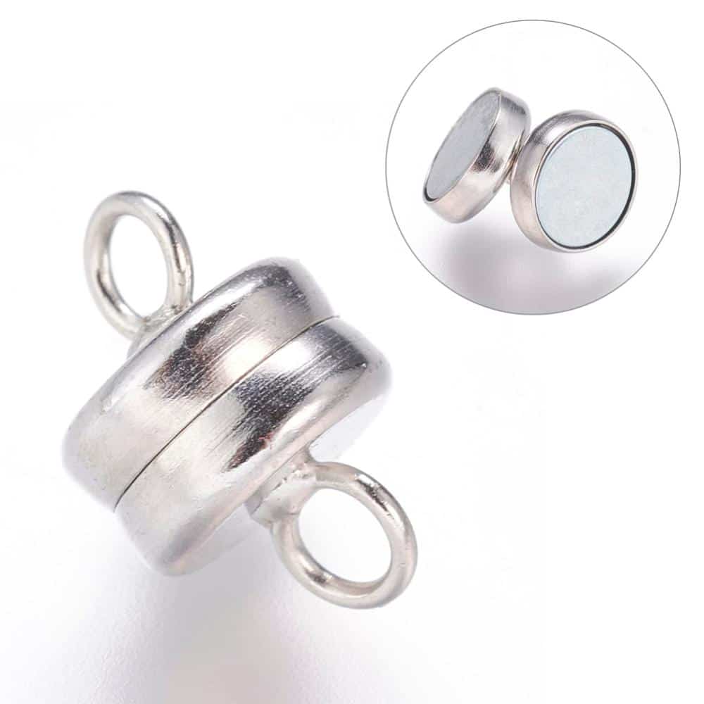 Magnetic Clasp, 11x7mm, Hole 2mm, Silver Tone, 5 Sets