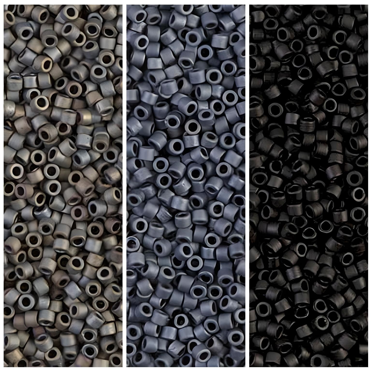 Set of 3 Colors, 21GM Miyuki Delica Seed Beads 11/0 Matte Gray Black Collection