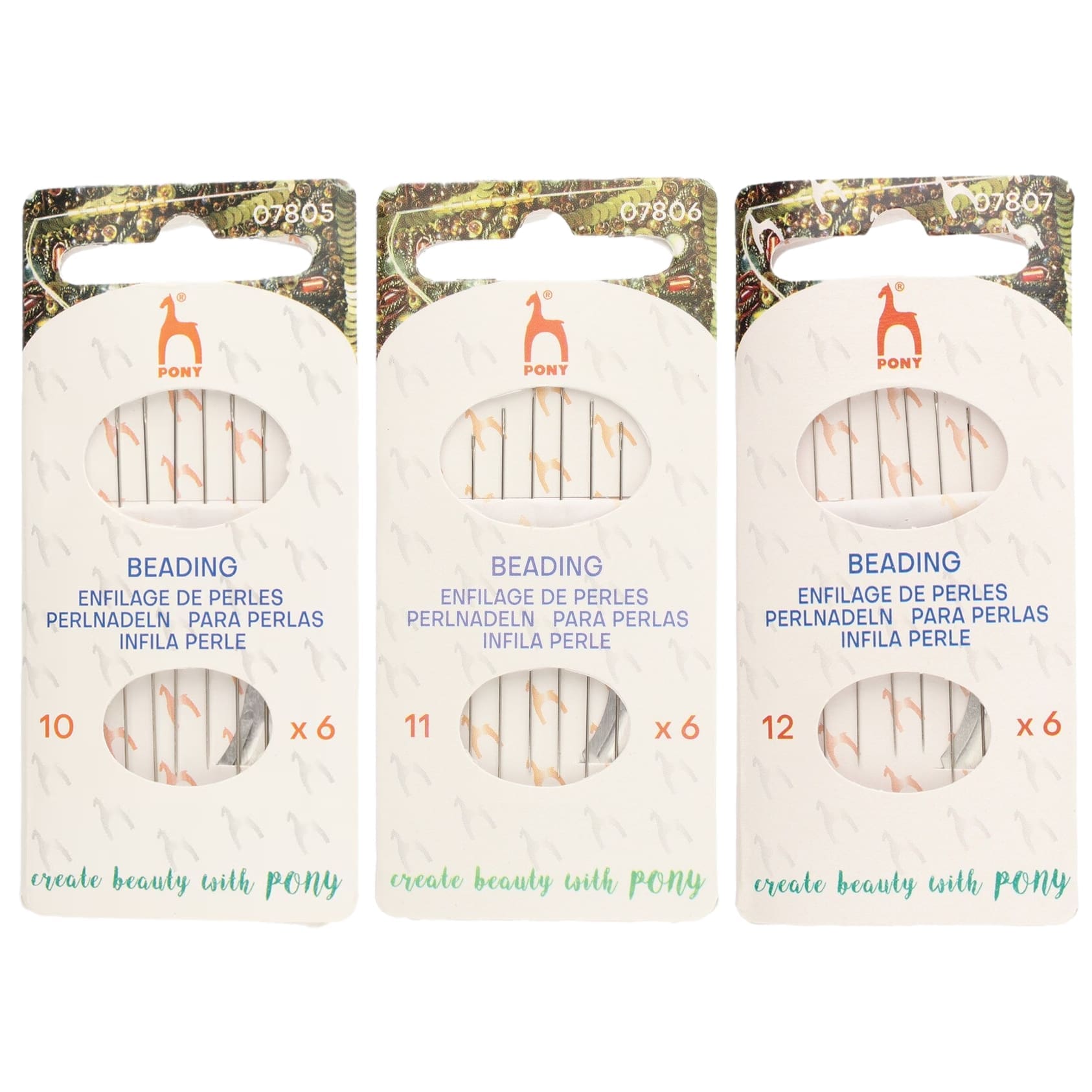 3 Packs – PONY Beading Needles #10 ,#11, #12 – 6 Needles per Size