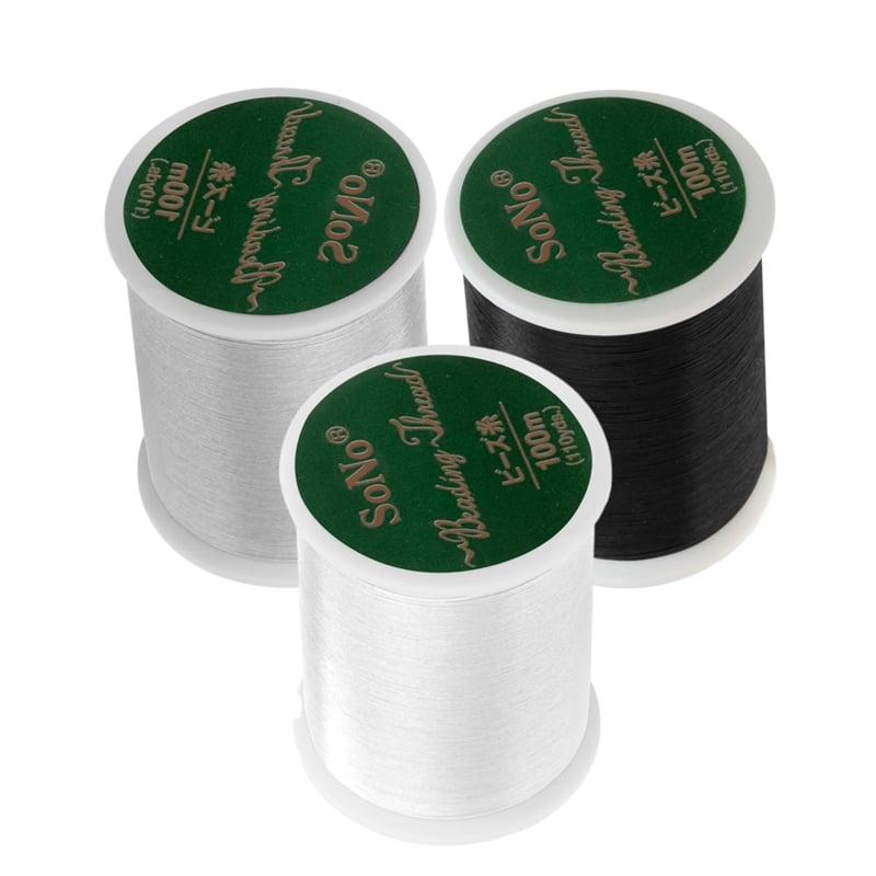 SONO Nylon Beading Thread – Set of 3 Colors 100M per color Black, White & Gray