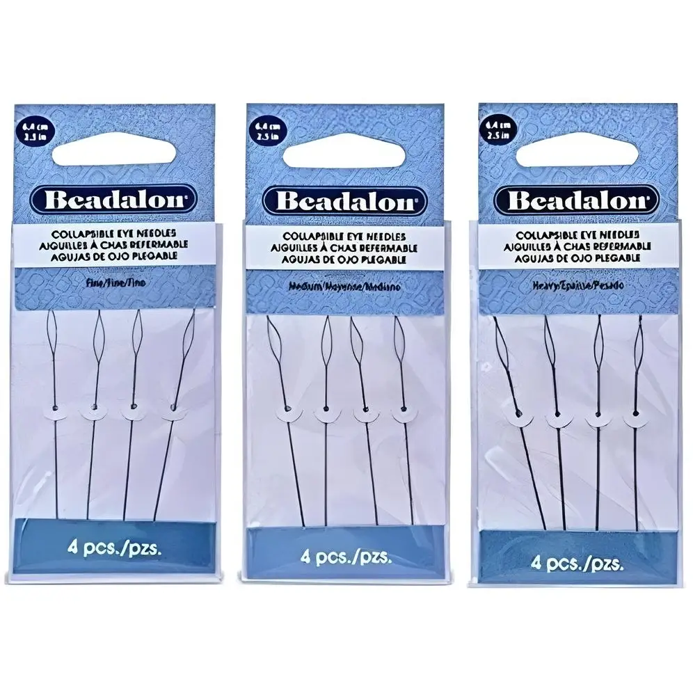 3 Packs Beadalon Collapsible Eye Needles, 2.5 Inch, Fine, Medium and Heavy 4pcs/Size