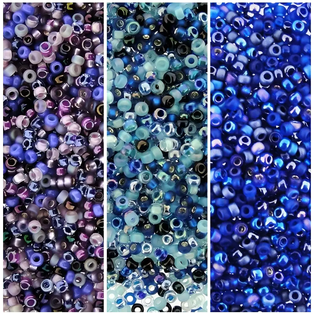 Set of 3 Mixes, 24.6GM, Miyuki Round Seed Beads Size 15/0 Cool Tones Mixes