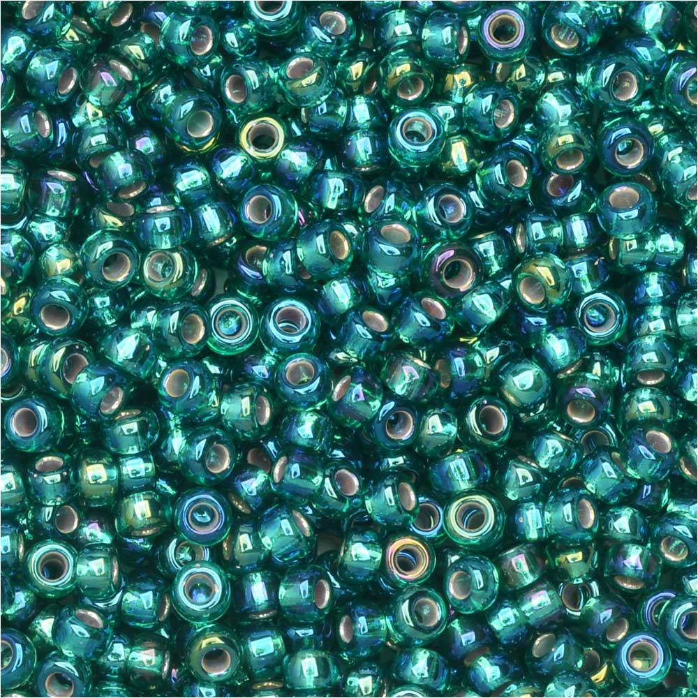 Miyuki Round Seed Beads Size 11/0 Silver Lined Emerald AB 24GM