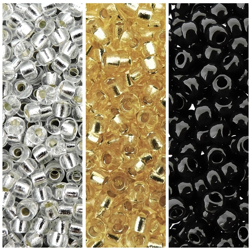 Set of 3 Colors 66GM Miyuki Round Seed Beads Size 8/0 SL Crystal, SL Lt Gold & Black