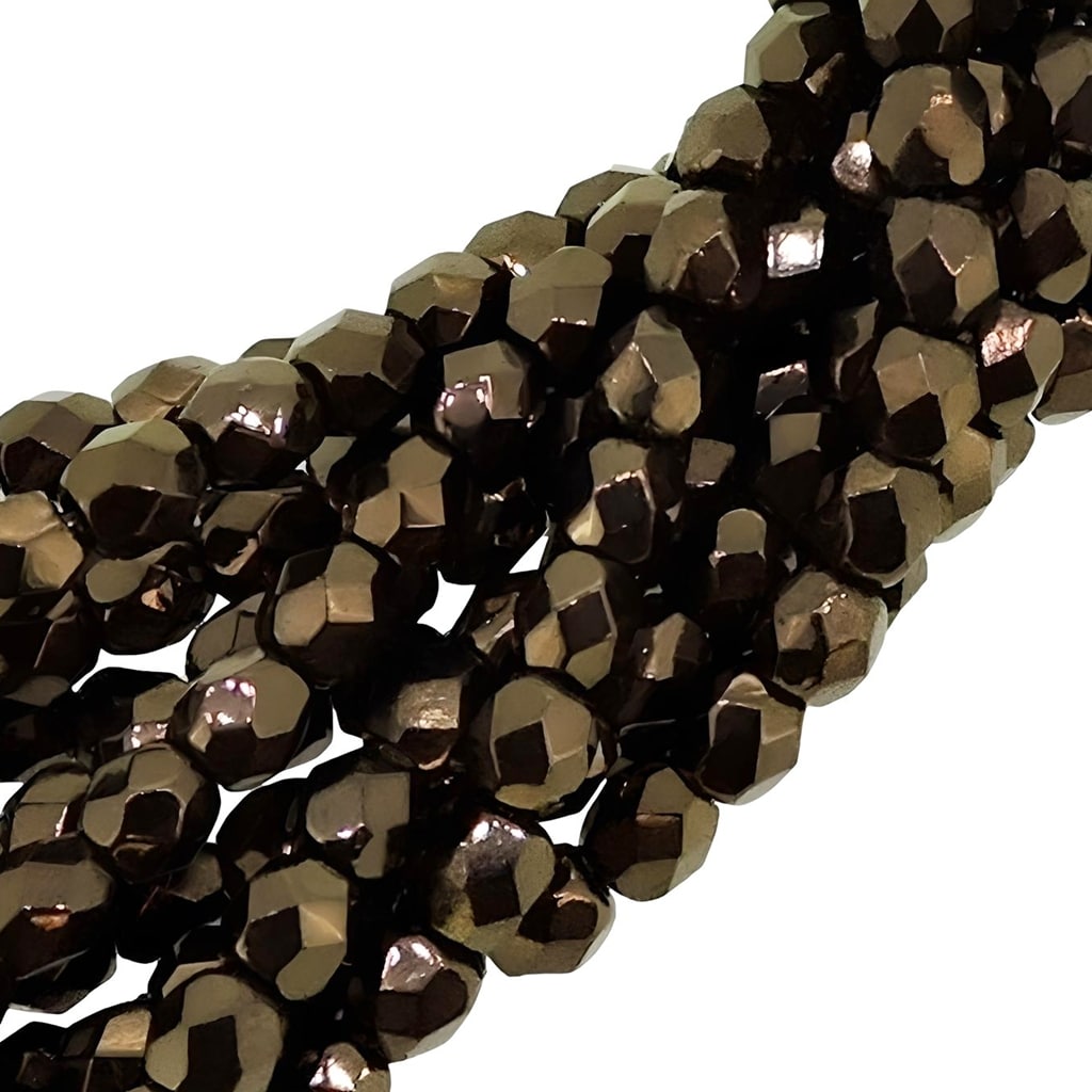 Fire Polished Faceted 3mm Round Beads 50pcs – Metallic Dark Bronze