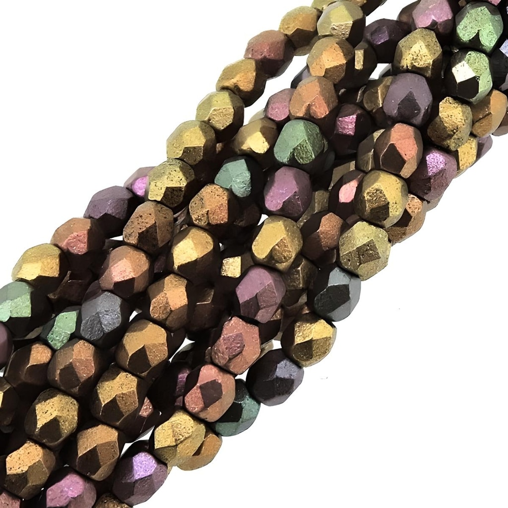 Fire Polished Faceted 3mm Round Beads 50pcs – Matte Metallic Bronze Iris