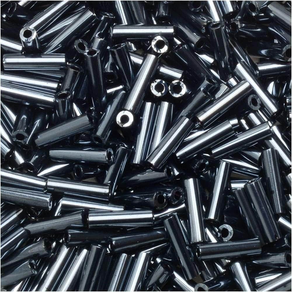 Miyuki Bugle Beads Size #2, 6mm, 17GM Tube, Gunmetal Gray