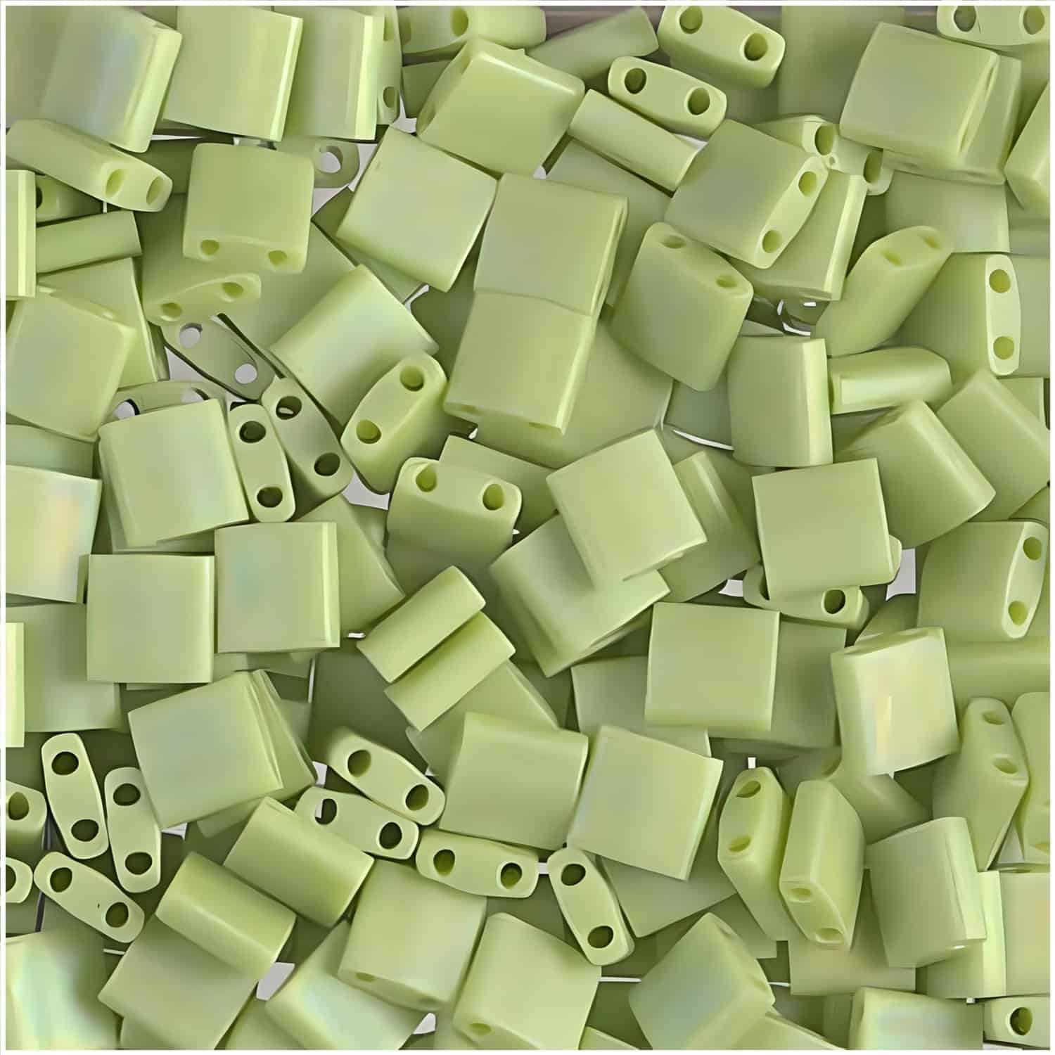 Miyuki Tila Beads 5mm 2-hole Square Matte Opaque Chartreuse AB 7.2GM