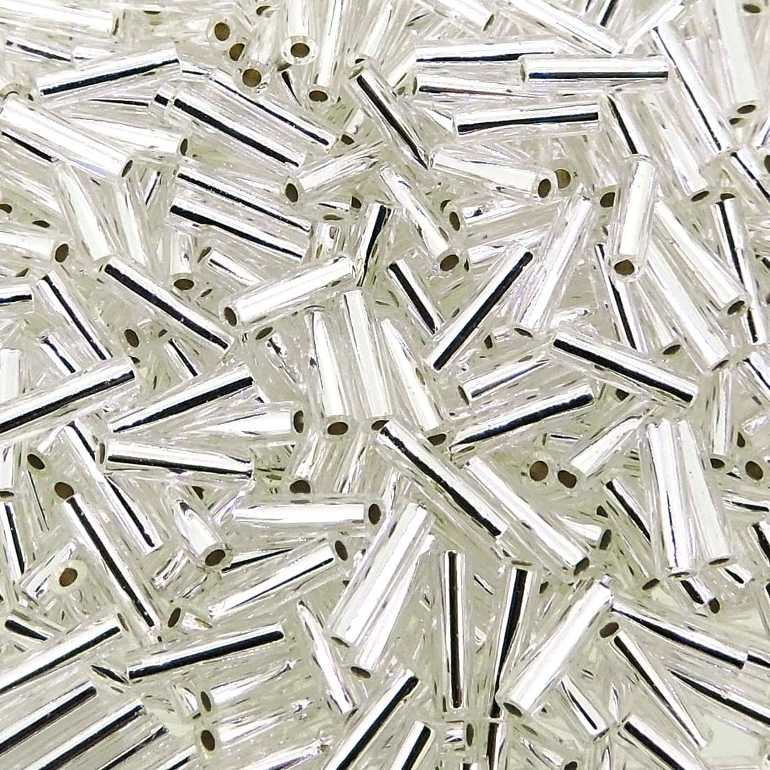 Miyuki Bugle Beads Size #2, 6mm, 17GM Tube Silver Lined Silver