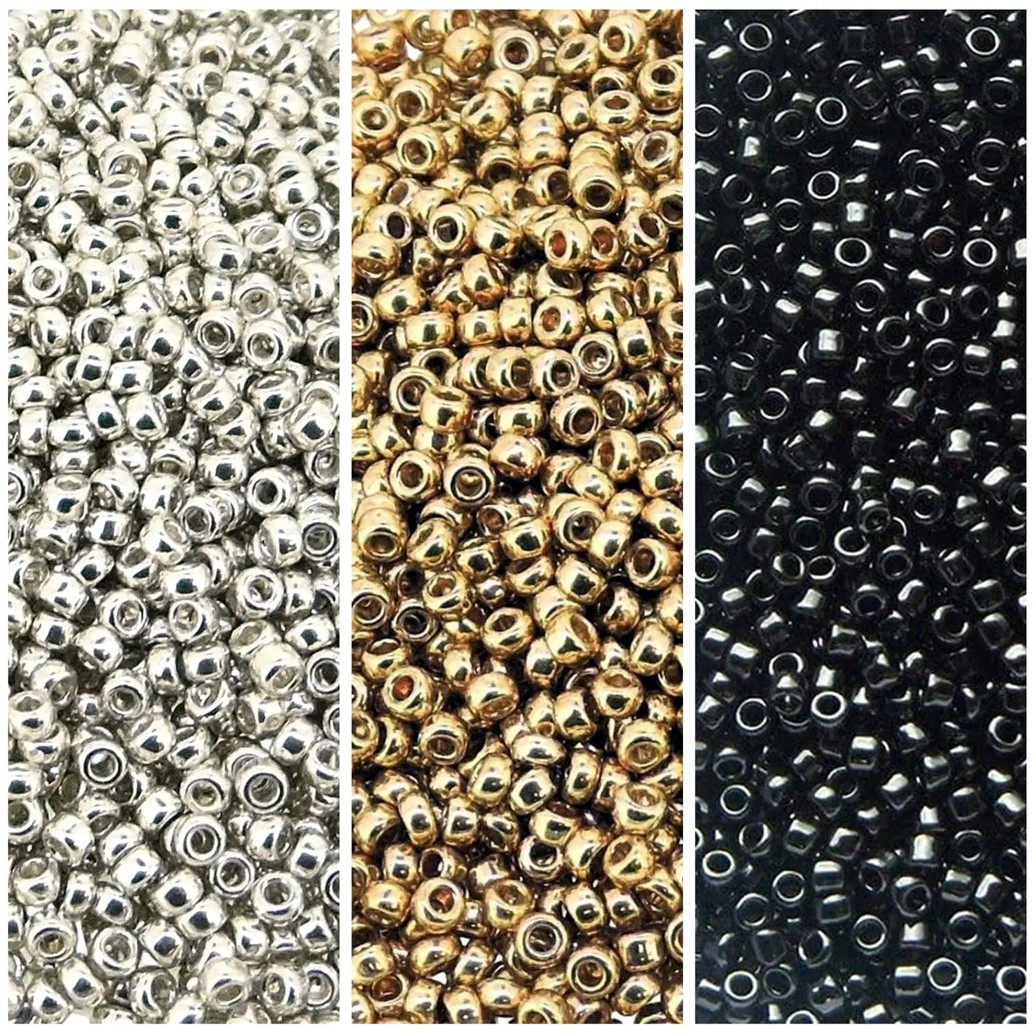 Miyuki Round Seed Beads 15/0 Galvanized Silver, Gold, Black