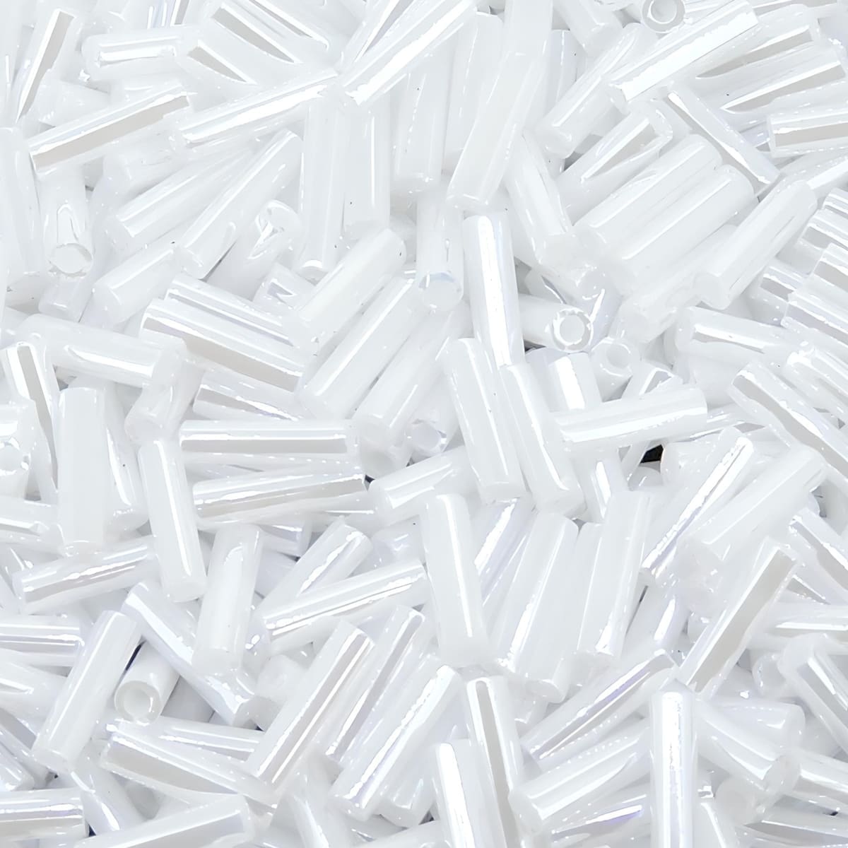 Miyuki Bugle Beads Size #2, 6mm, 17GM Tube, White Pearl Ceylon