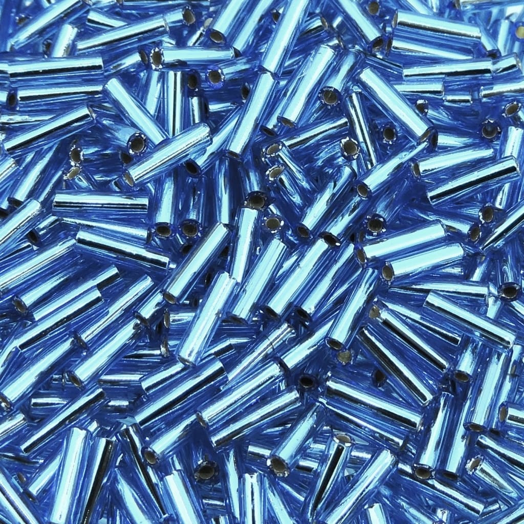 Miyuki Bugle Beads Size #2, 6mm 17GM Tube Silver Lined Sapphire Blue