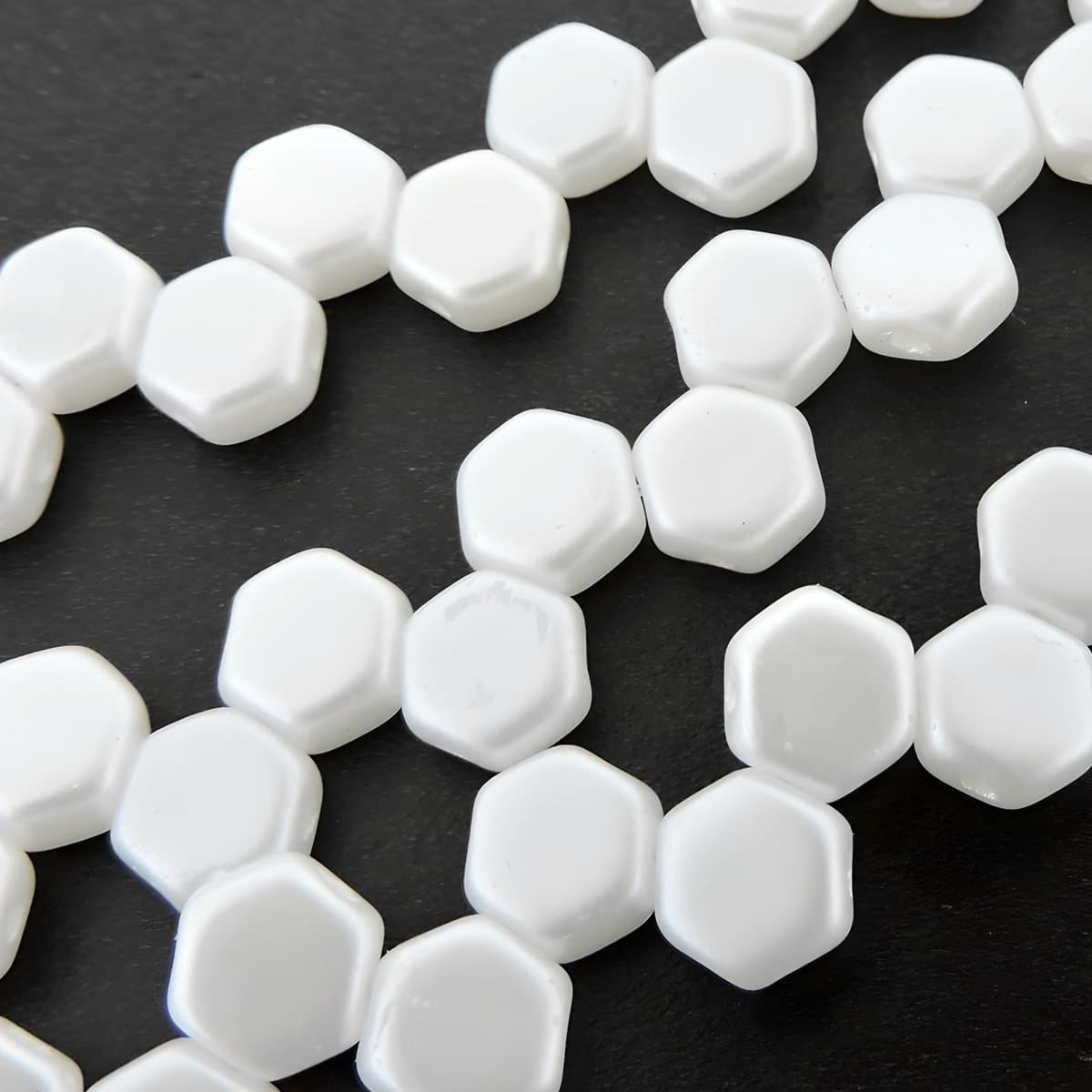 Honeycomb Beads 2-Hole Glass 6mm 30pcs Pastel White
