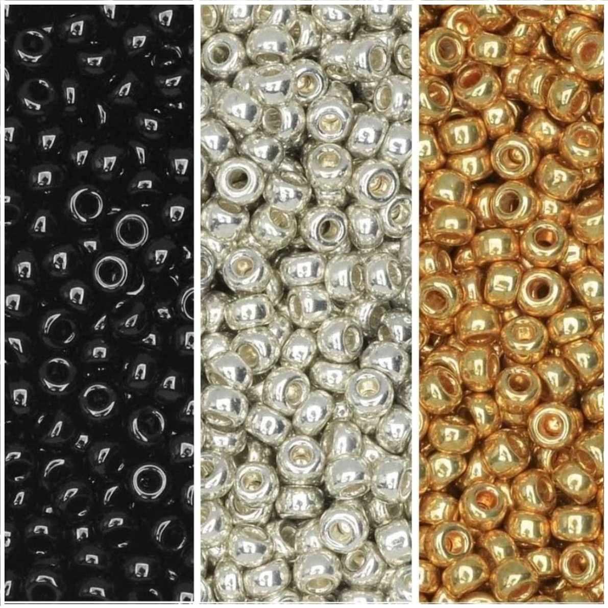 Set of 3 Colors 69GM Miyuki Seed Beads Size 11/0 Galvanized Silver, Gold and Black Collection
