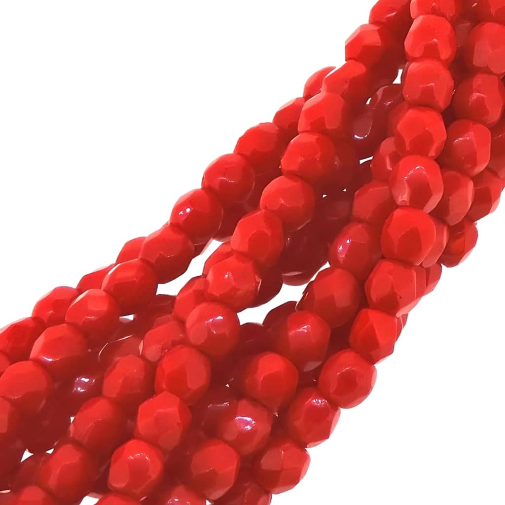 Fire Polished Faceted 3mm Round Beads 50pcs – Opaque Red