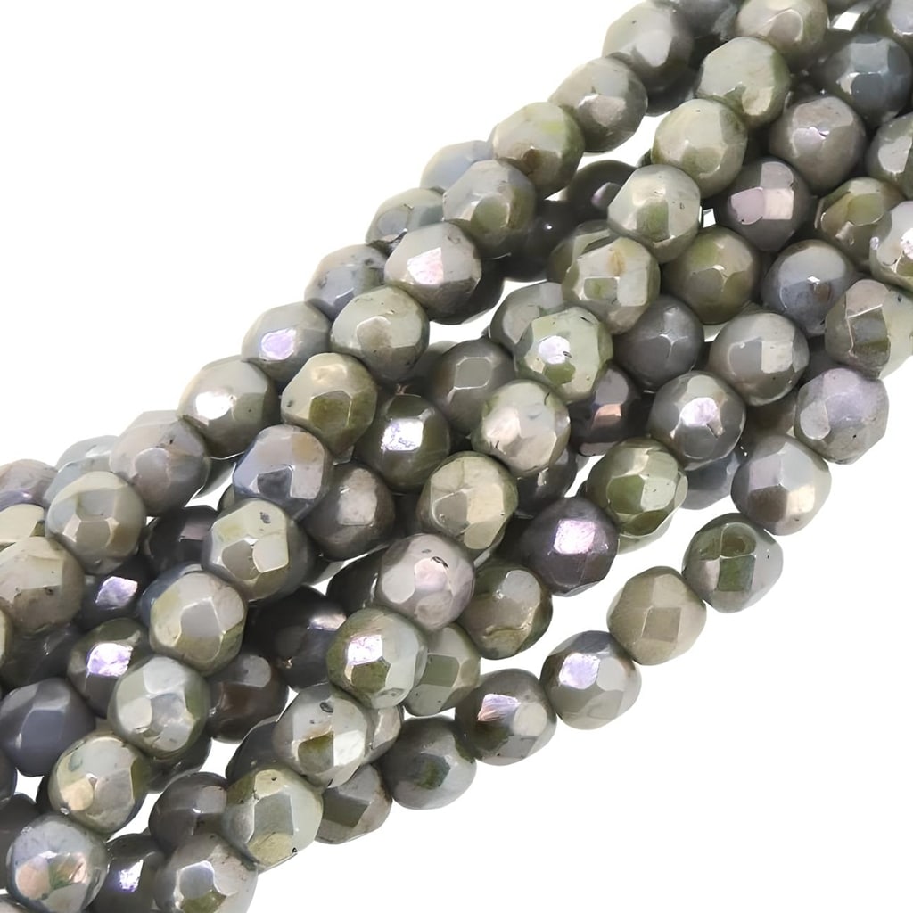 Fire Polished Faceted 3mm Round Beads 50pcs – Opaque Green Luster