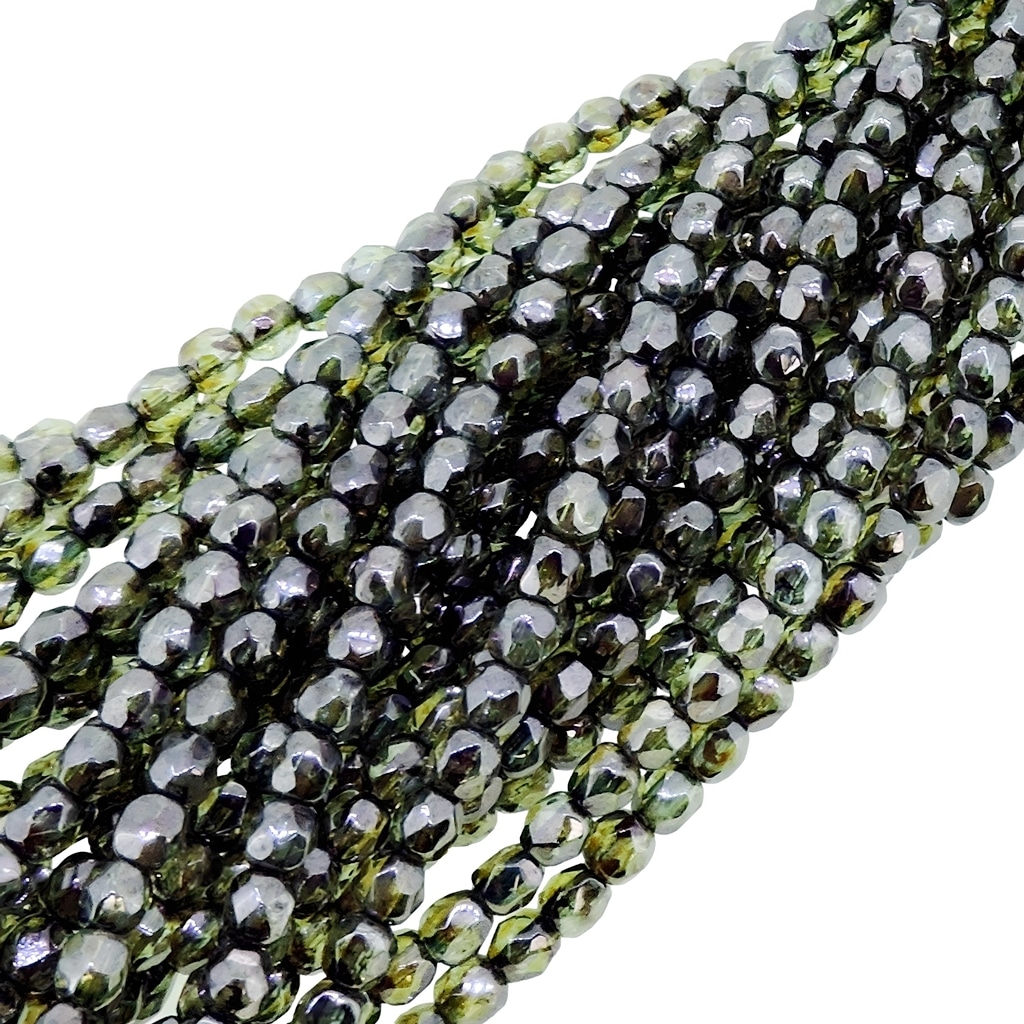 Fire Polished Faceted 3mm Round Beads 50pcs – Luster Green