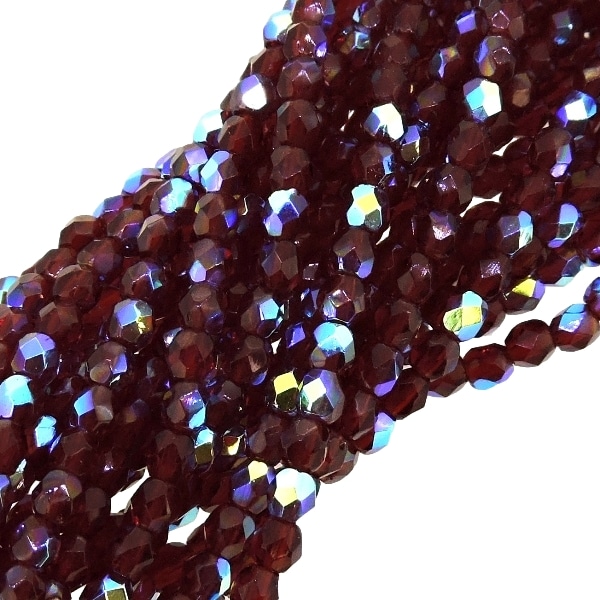 Fire Polished Faceted 3mm Round Beads 50pcs – Garnet Red AB
