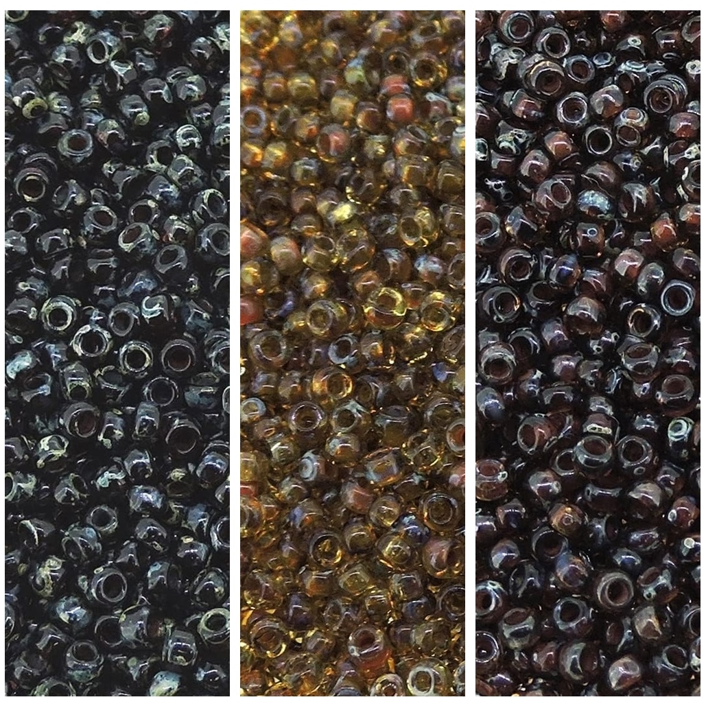 Set of 3 Colors, 69GM Miyuki Round Seed Beads Size 11/0 Transparent Picasso Collection