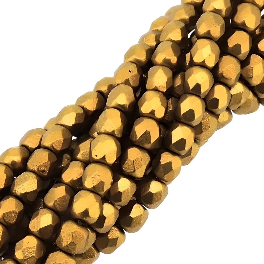 Fire Polished Faceted 3mm Beads 50pcs – Matte Metallic Antique Gold