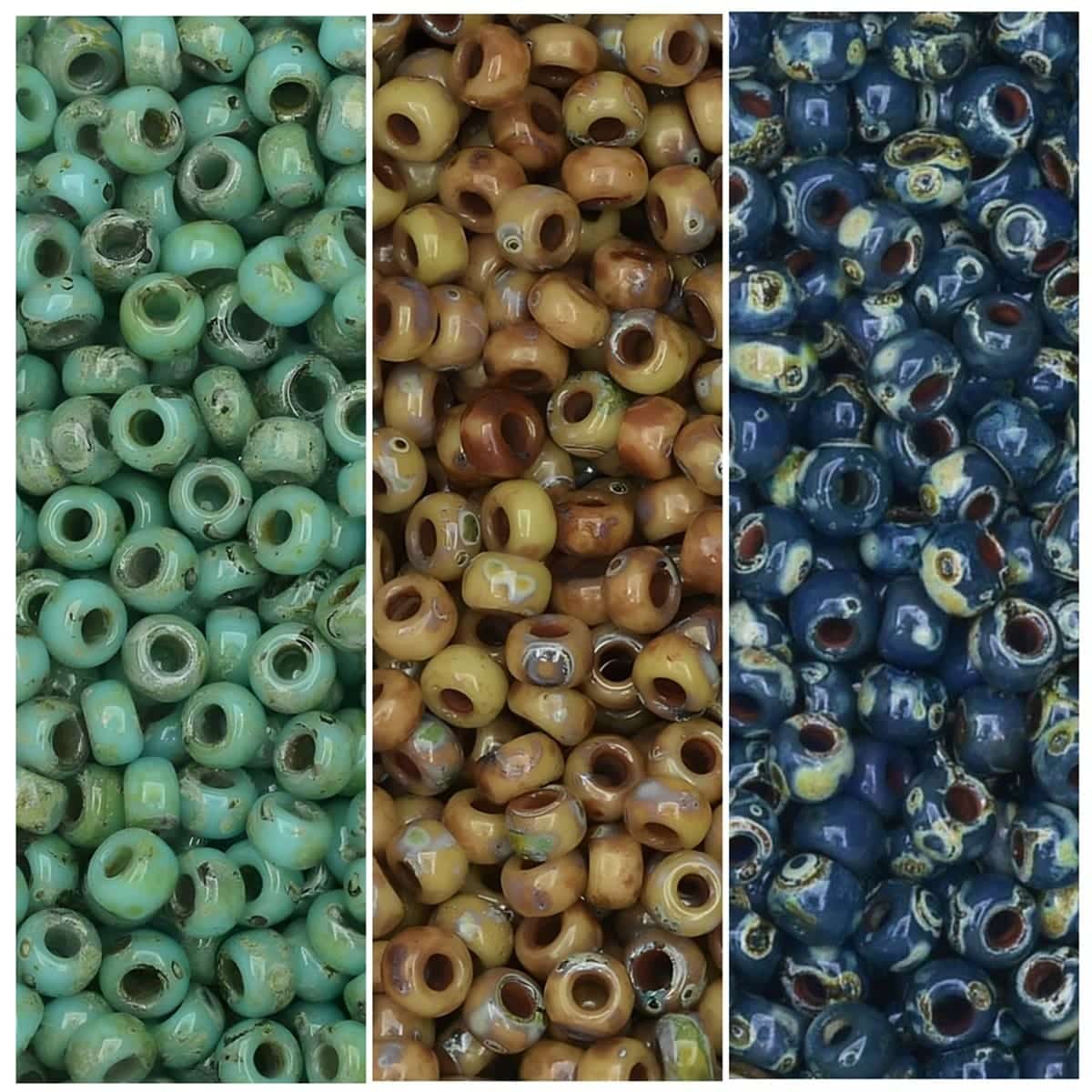 Set of 3 Colors 69GM Miyuki Seed Beads Size 11/0 Picasso Seafoam, Tan, Montana Collection