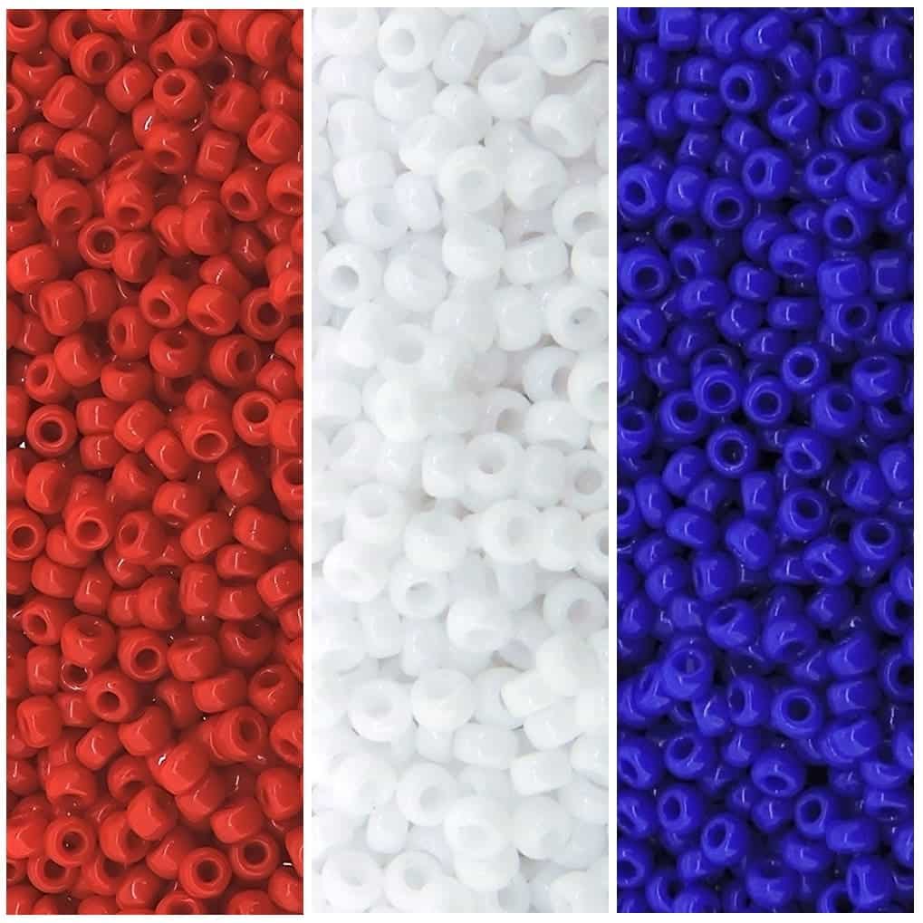 Set of 3 Colors 69GM, Miyuki Seed Beads Round Size 11/0, Red, White and Blue Collection