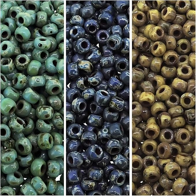 Set of 3 Colors 66GM Miyuki Seed Beads Size 8/0 Picasso Seafoam, Montana, Brown-Tan